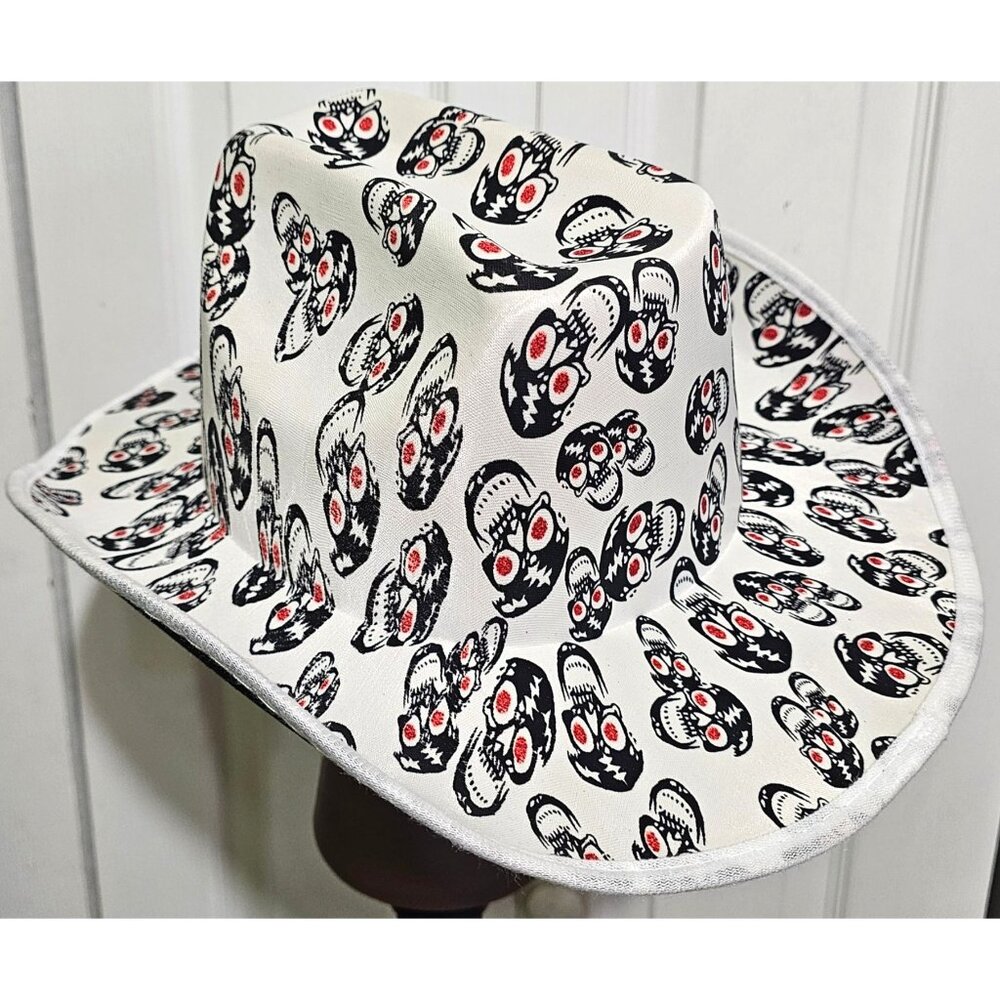 Skull Print Cowboy Party Hat Fedora Cowgirl Halloween Day of the Dead Skeleton